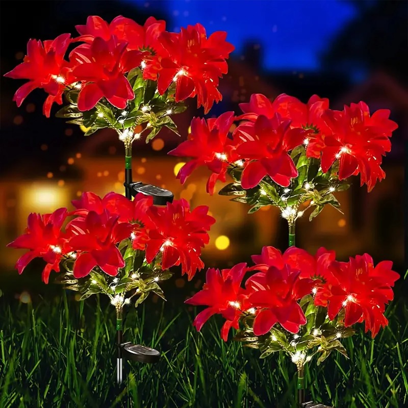 Outdoor Lighting And Landscape - Lampe solaire à fleurs artificielles magenta,