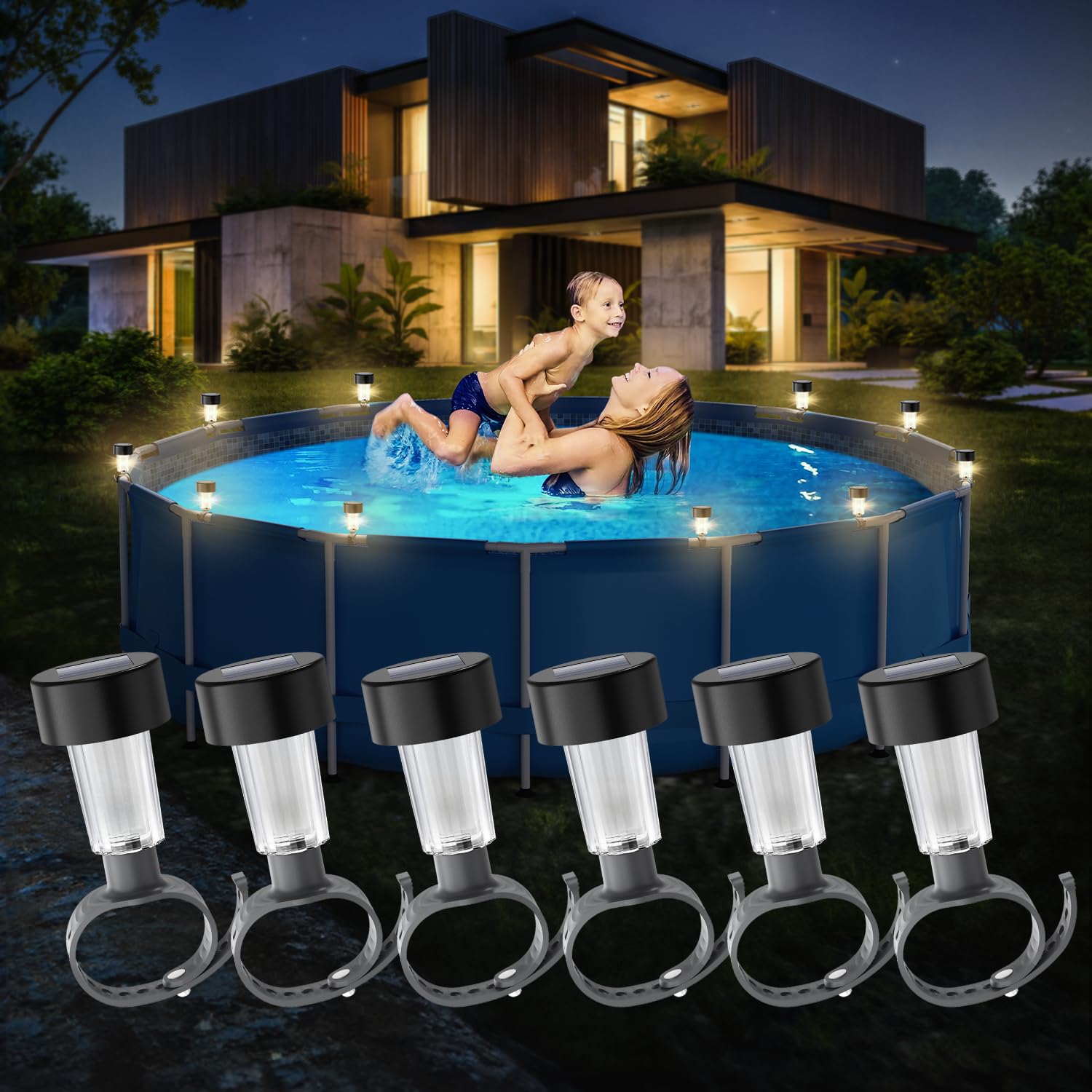 Pond Light Submersible - Cadre lumineux solaire pour piscine, 6