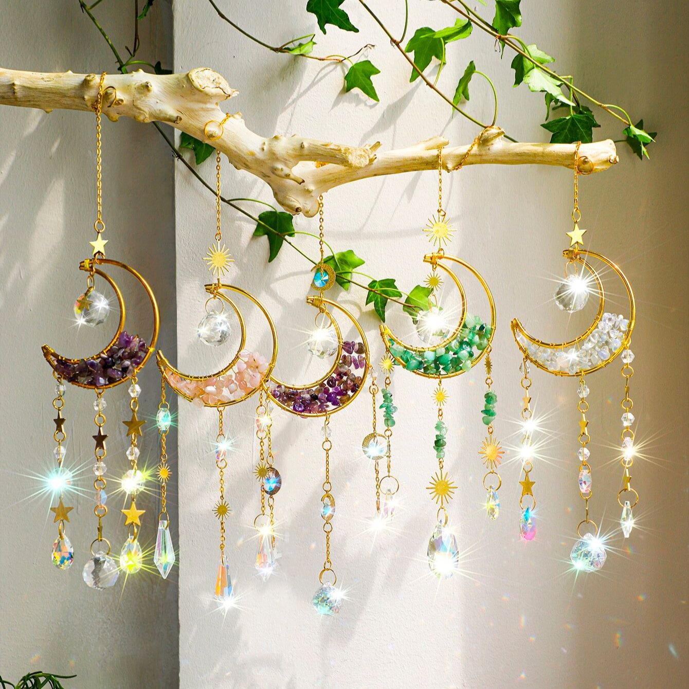 Outdoor Lighting Xmas - Attrape-soleil en cristal, lune, améthyste, arc-en-ciel,
