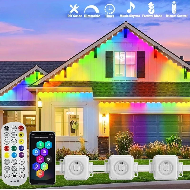 Outdoor Lighting Xmas - 300FT avant-toit permanents LED intelligent RGB