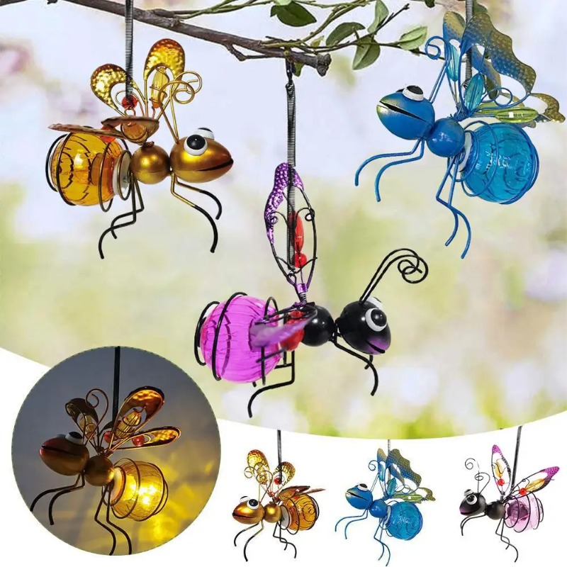 Outdoor Lighting For Fence - Statue d'insecte solaire en fer avec