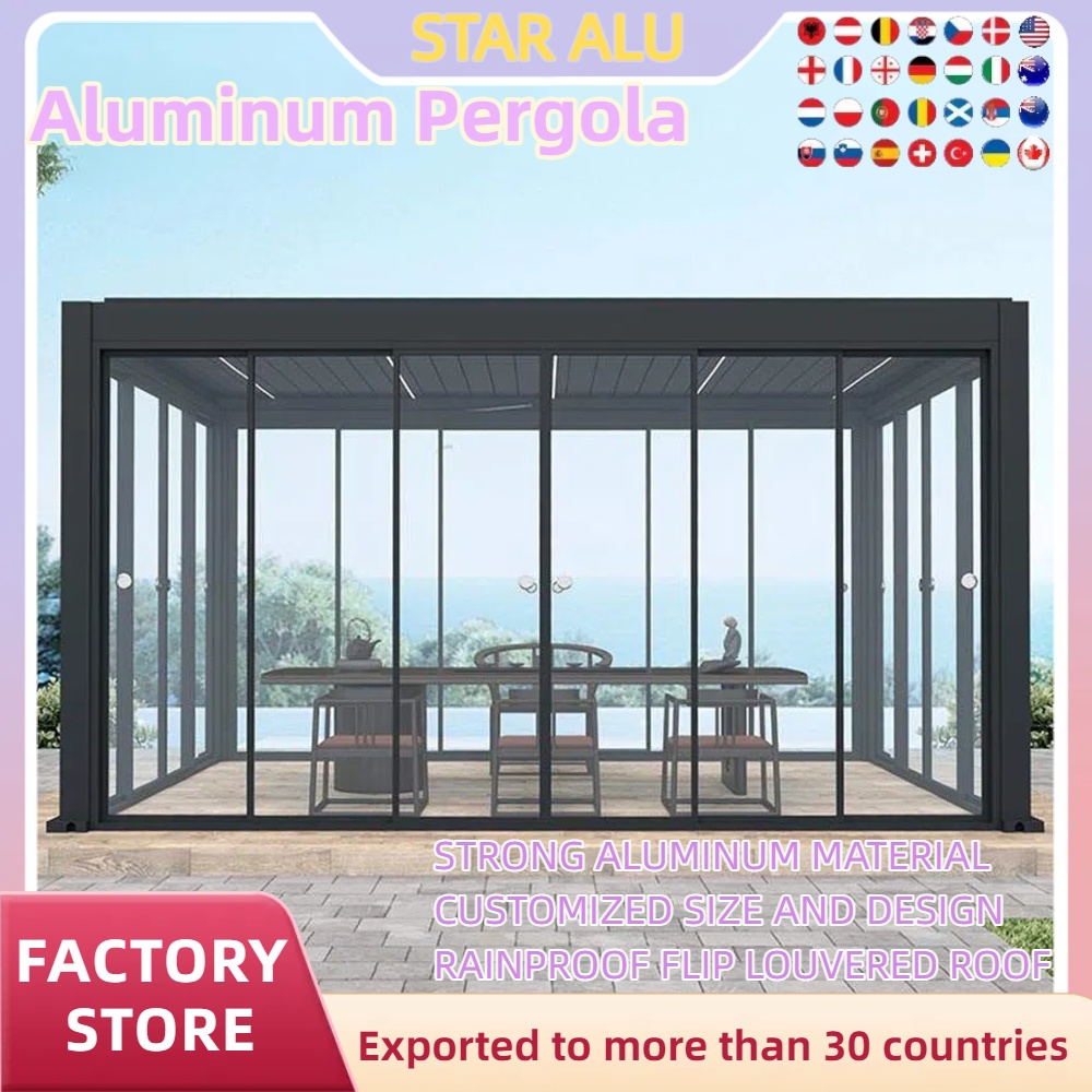 Outdoor Lighting Restaurant - Pergola bioclimatique en aluminium avec verre