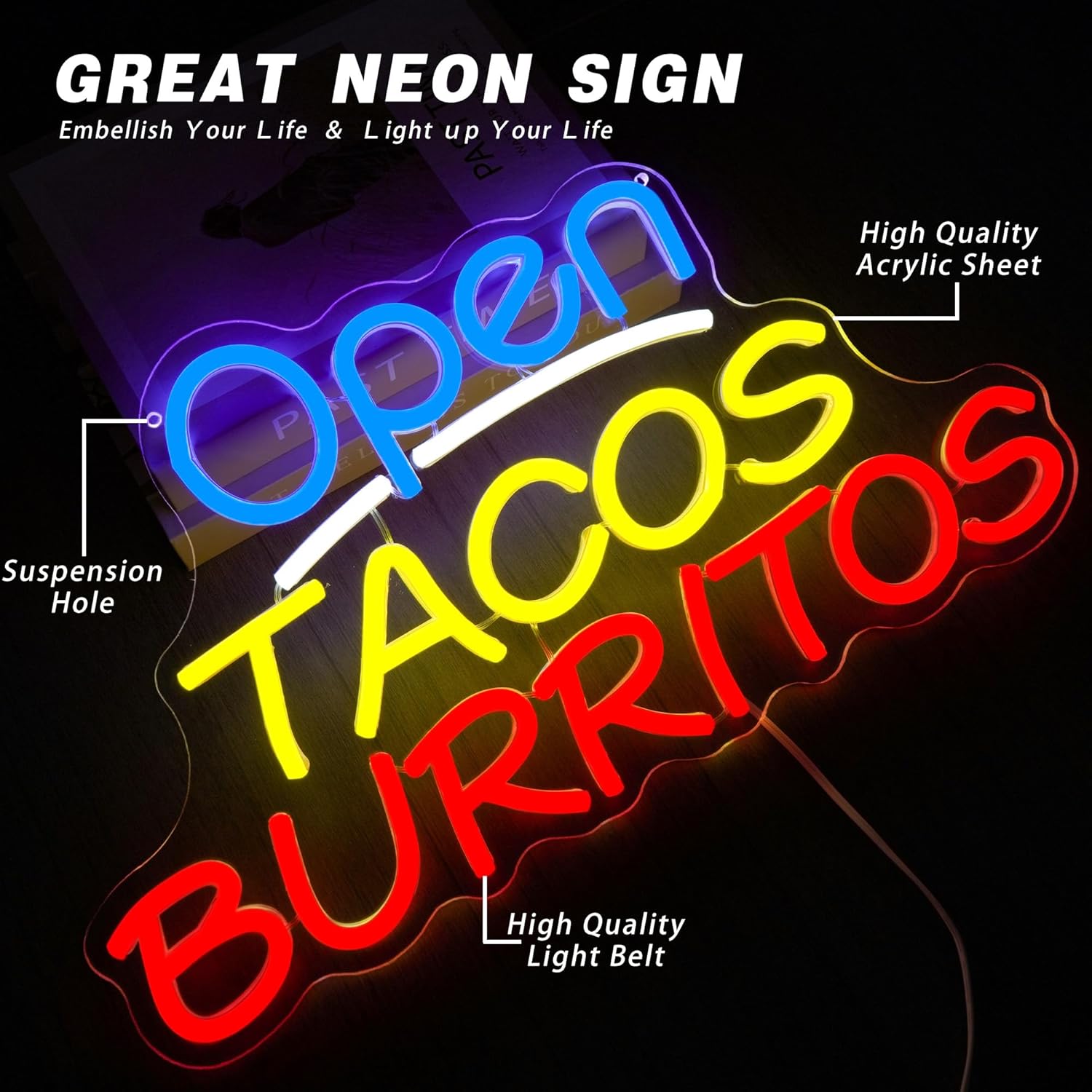 Enseigne néon LED USB « Open T - Outdoor Lighting Restaurant avis et prix