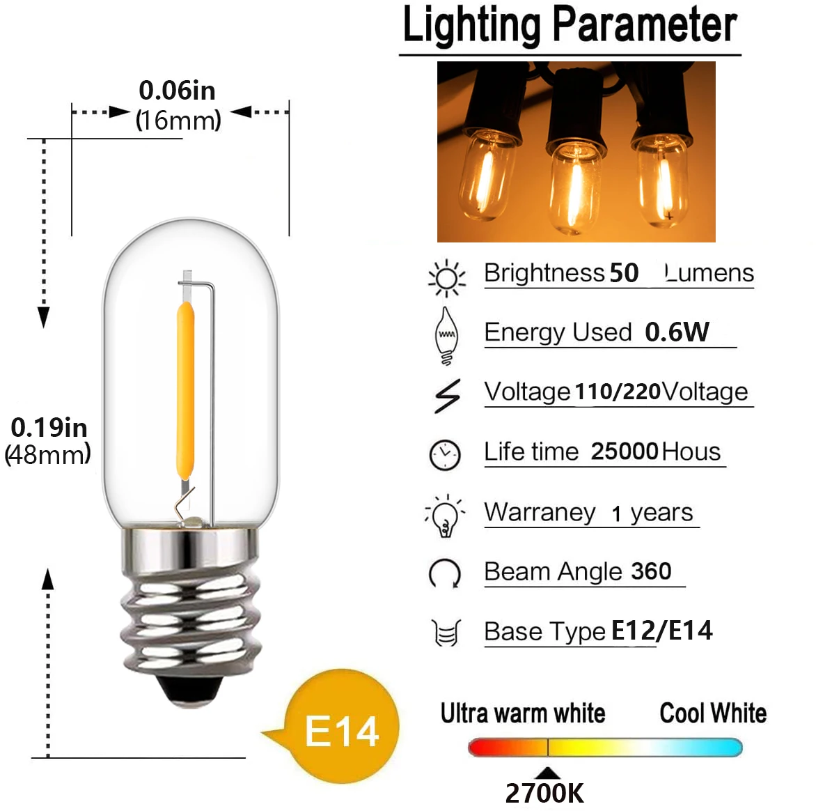 25 pièces LED T16 0.6W chaîne  - Outdoor Lighting Glass Replacement avis et prix